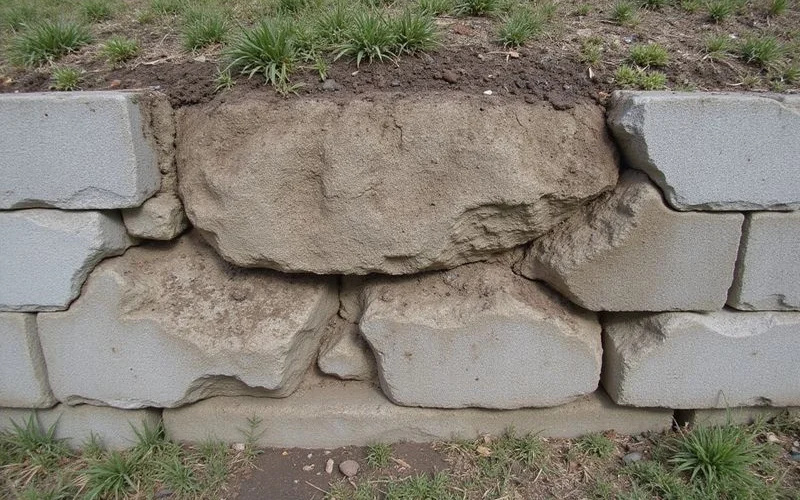 Cracking and bulging in a block retaining wall where the face has pushed outward