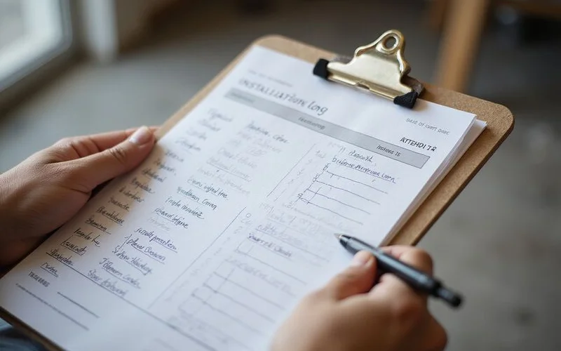 Handwritten installation log recording depth and pressure for each pier location