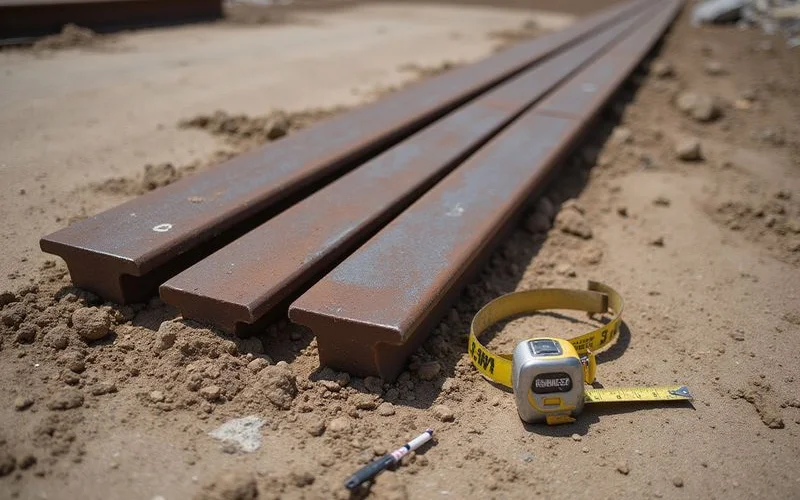 Pier sections of different lengths laid out showing how installed depth varied between locations
