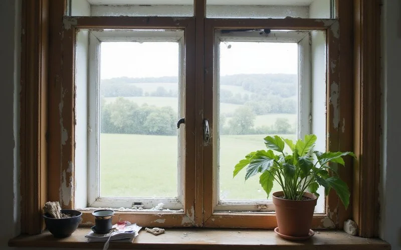 Window that will not close fully, with a visible gap at one corner of the sash