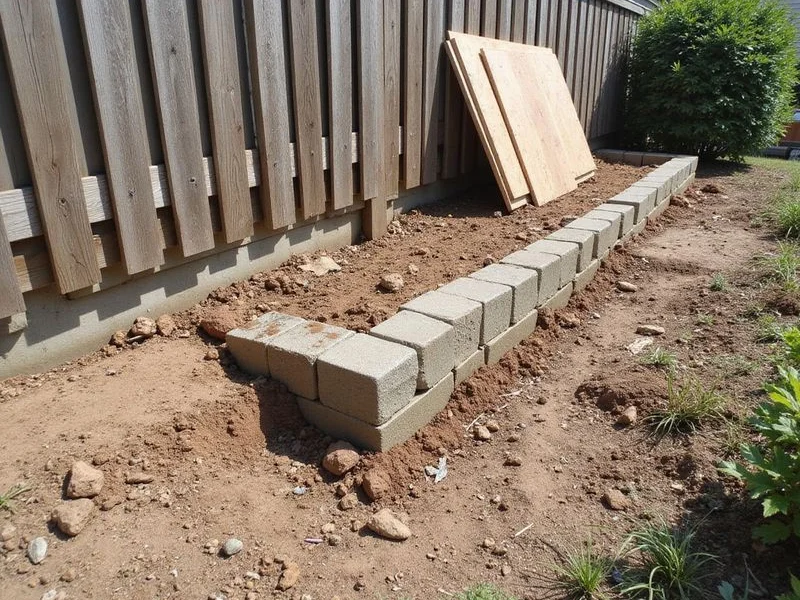 Cracked and rotated wall section where the footing has settled at one end