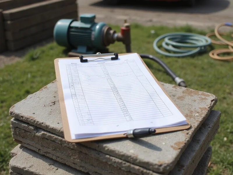 Installation record sheet recording pier depths and pressures beside equipment on site