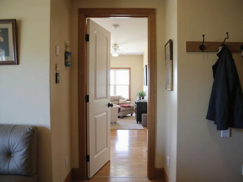 Interior doorway showing an uneven gap along the top of the door against the frame