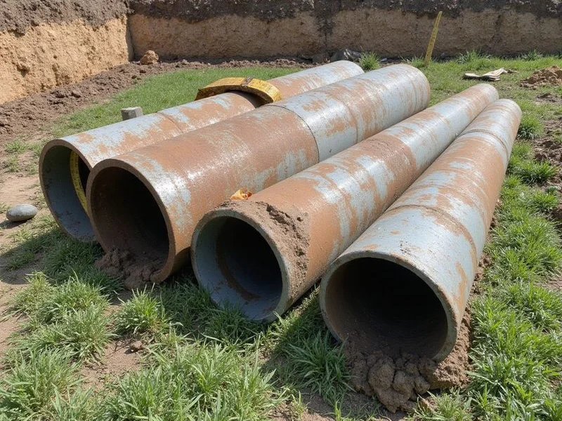 Sections of double-walled steel pipe pier laid out beside a foundation excavation