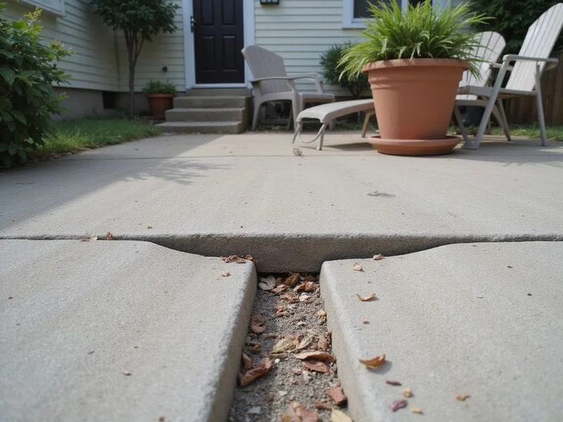 Settled patio slab with a visible gap where it has pulled away from the back step