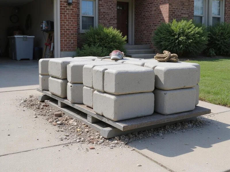 Pressed concrete cylinders and steel pier sections laid out before installation